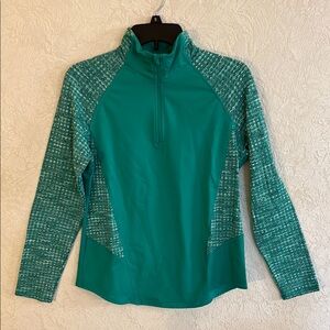 Green Quarter-Zip Pullover with textured pattern sleeves